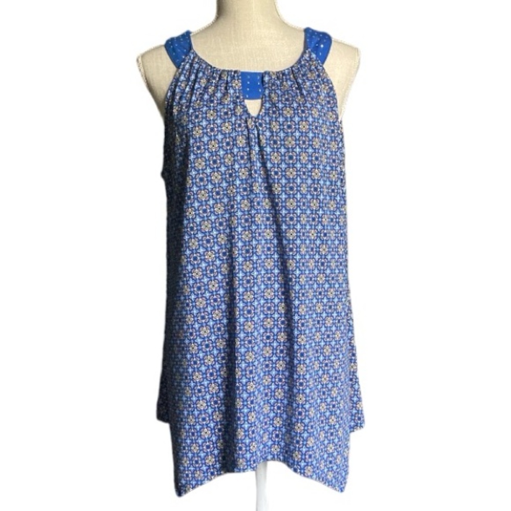 Notations Shark Tail hem sleeveless embellished asymmetrical shoulder tunic blue